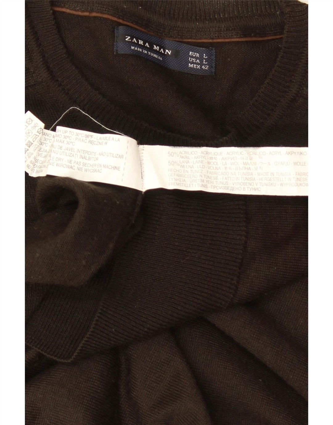 ZARA Mens Crew Neck Jumper Sweater Large Brown Acrylic