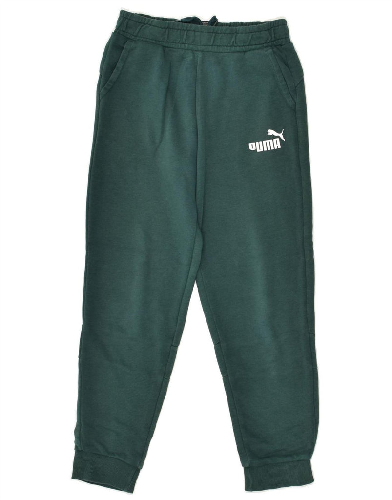 PUMA Boys Graphic Tracksuit Trousers Joggers 9-10 Years Green Cotton | Vintage Puma | Thrift | Second-Hand Puma | Used Clothing | Messina Hembry 