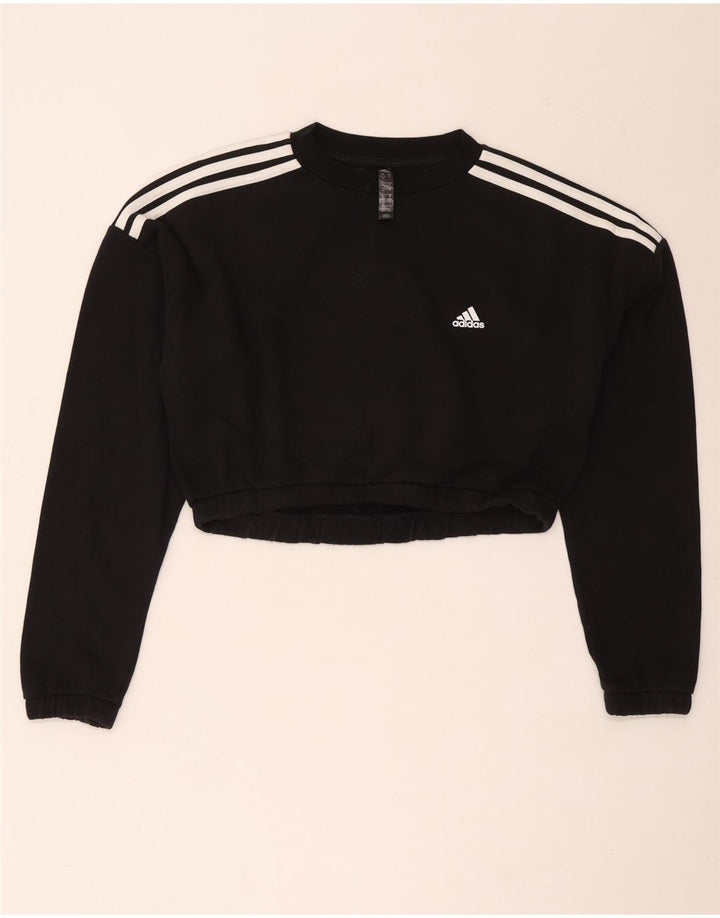 Adidas Womens Crop Sweatshirt Jumper UK 12/14 Medium Black Cotton