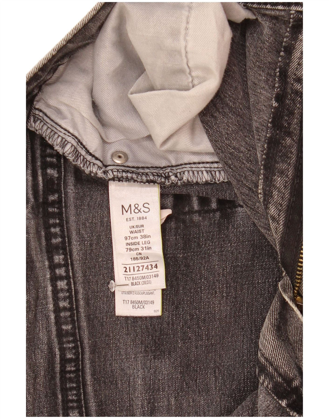Marks & Spencer Mens Straight Jeans W38 L31 Black Cotton