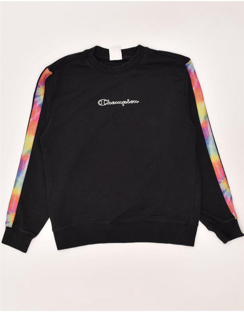 CHAMPION Womens Loose Fit Graphic Sweatshirt Jumper UK 6 XS Black Cotton | Vintage Champion | Thrift | Second-Hand Champion | Used Clothing | Messina Hembry 