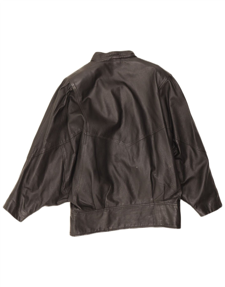 Vintage Womens Oversized Leather Jacket UK 10 Small Black Leather