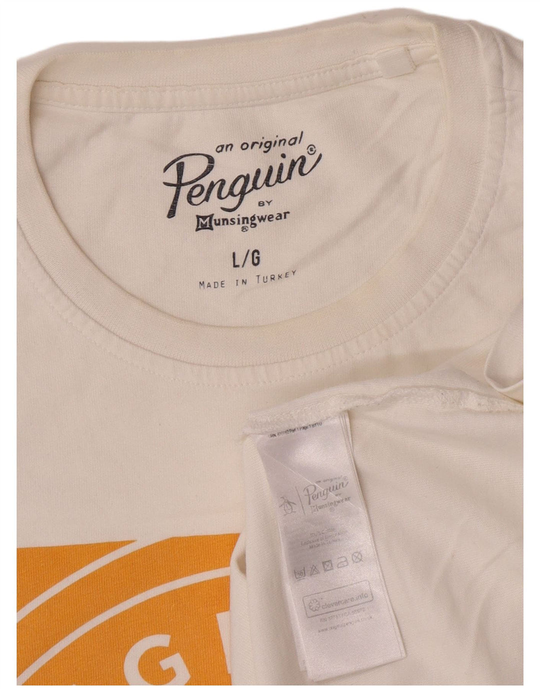 Penguin Mens Graphic T-Shirt Top Large White Cotton