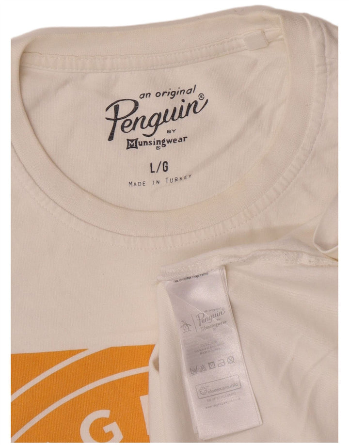 Penguin Mens Graphic T-Shirt Top Large White Cotton