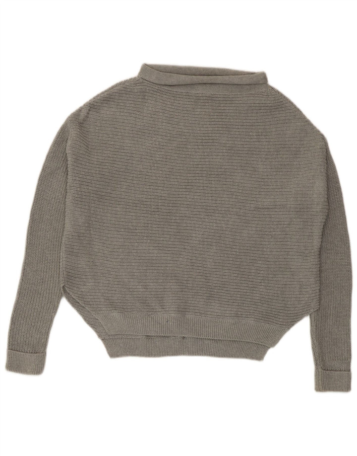 Topshop Womens Oversized Roll Neck Jumper Sweater UK 10 Small Grey Cotton