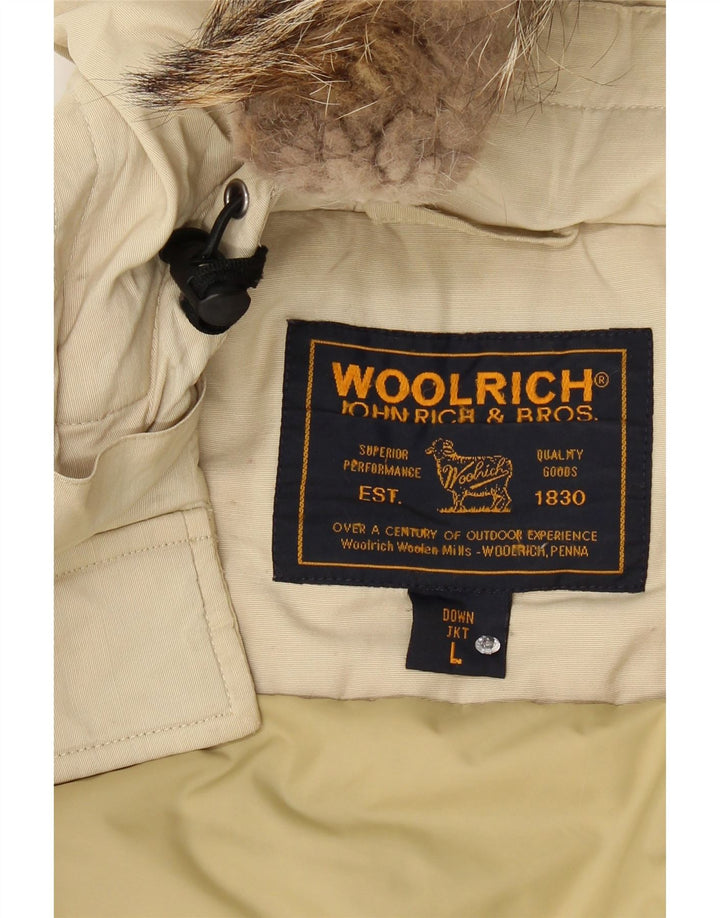 WOOLRICH Womens Hooded Padded Jacket UK 16 Large Beige Vintage Woolrich and Second-Hand Woolrich from Messina Hembry 