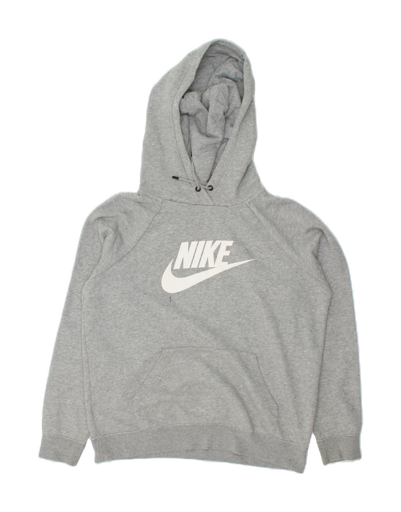 NIKE Womens Graphic Hoodie Jumper UK 14 Medium Grey Cotton | Vintage Nike | Thrift | Second-Hand Nike | Used Clothing | Messina Hembry 