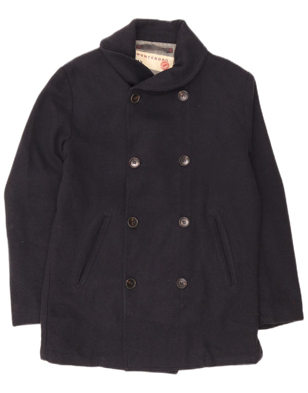 Montedoro Mens Pea Coat IT 48 Medium Navy Blue Wool