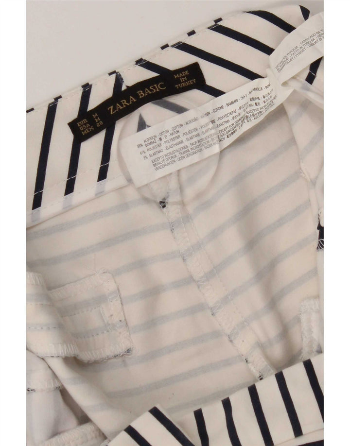 Zara Womens Hot Pants Medium W30  White Striped Cotton