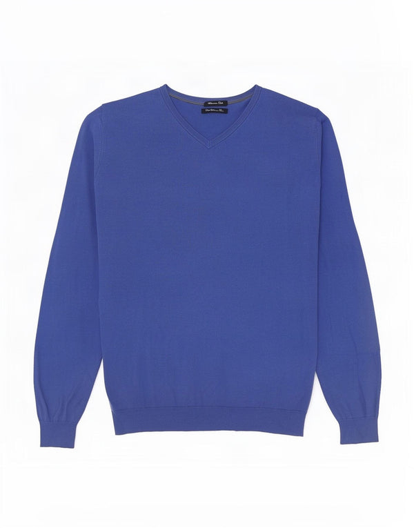 Massimo Dutti Mens V-Neck Jumper Sweater Medium Blue Cotton