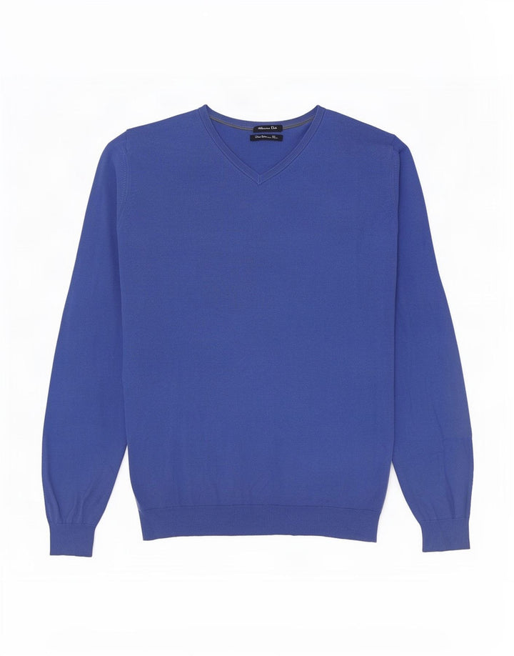 Massimo Dutti Mens V-Neck Jumper Sweater Medium Blue Cotton