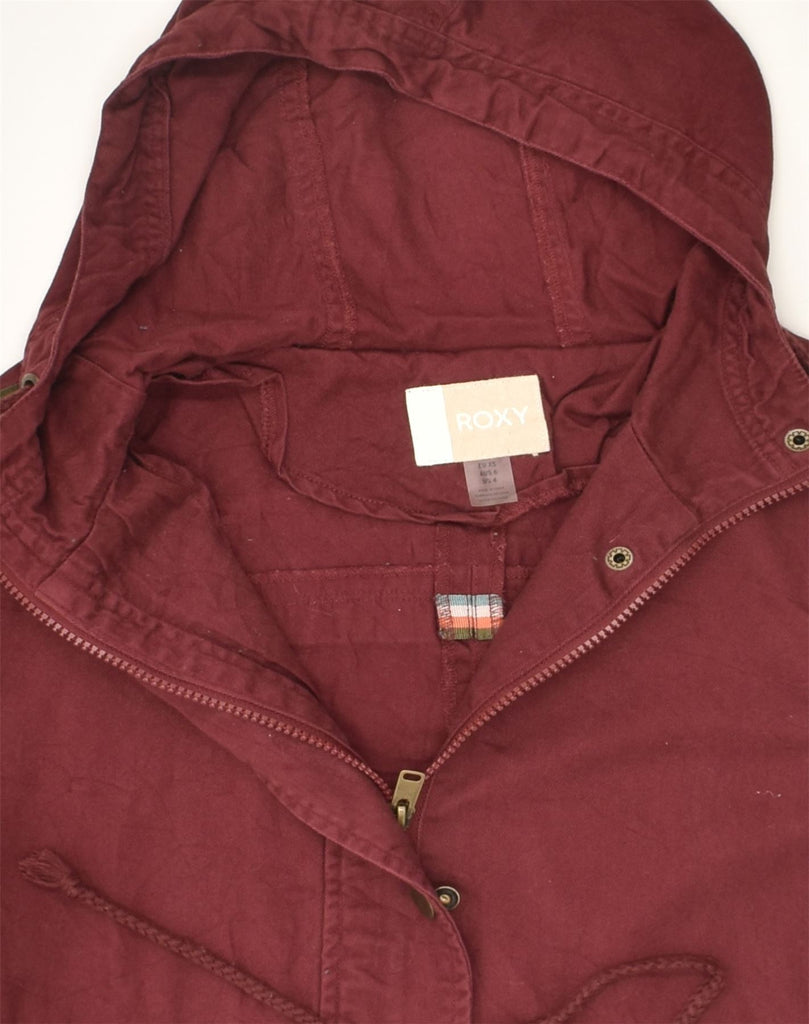 ROXY Womens Hooded Rain Jacket US 4 Small Maroon Cotton | Vintage Roxy | Thrift | Second-Hand Roxy | Used Clothing | Messina Hembry 