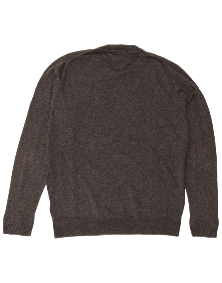 TOMMY HILFIGER Mens Crew Neck Jumper Sweater Large Grey Cotton