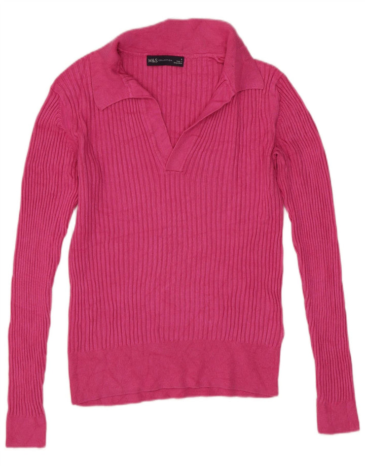 Marks & Spencer Womens Polo Neck Jumper Sweater UK 8 Small  Pink Viscose