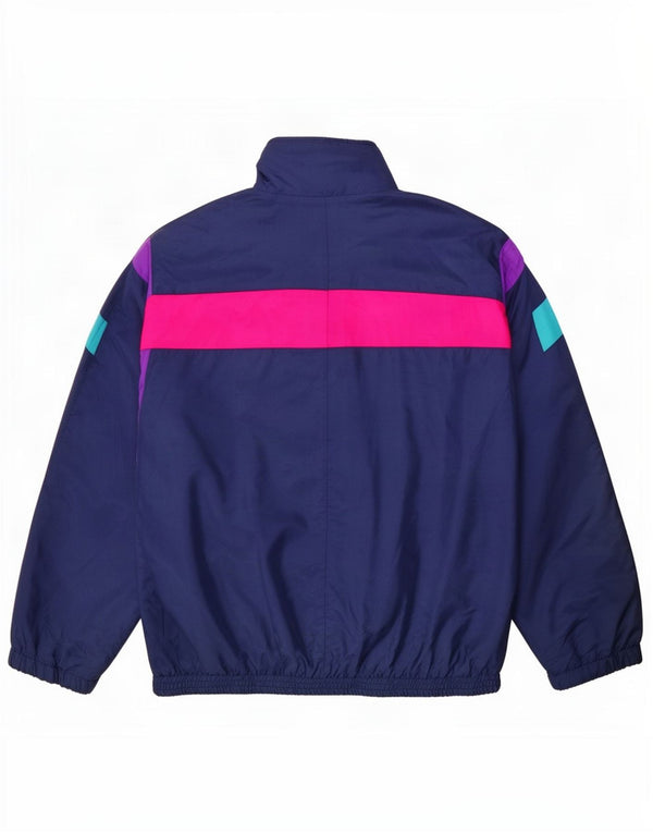 Vintage Mens Tracksuit Top Jacket Large Navy Blue Colourblock Nylon