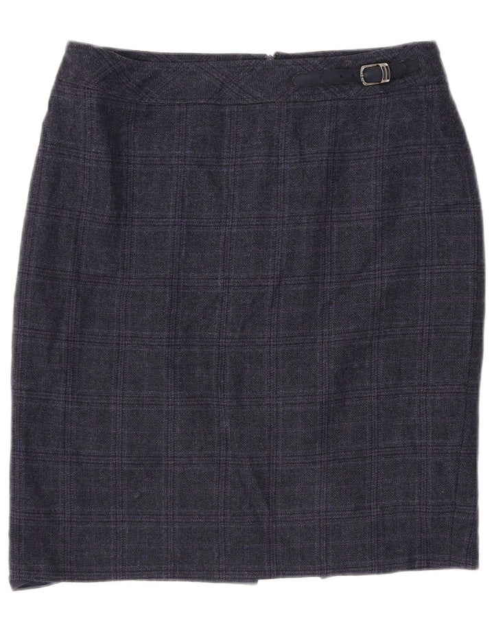 Luisa Spagnoli Womens Pencil Skirt IT 46 Large W36 Navy Blue Check