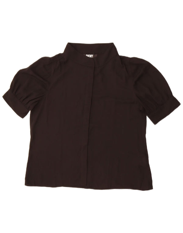 Dkny Womens Short Sleeve Shirt Blouse UK 18 XL Black Polyester