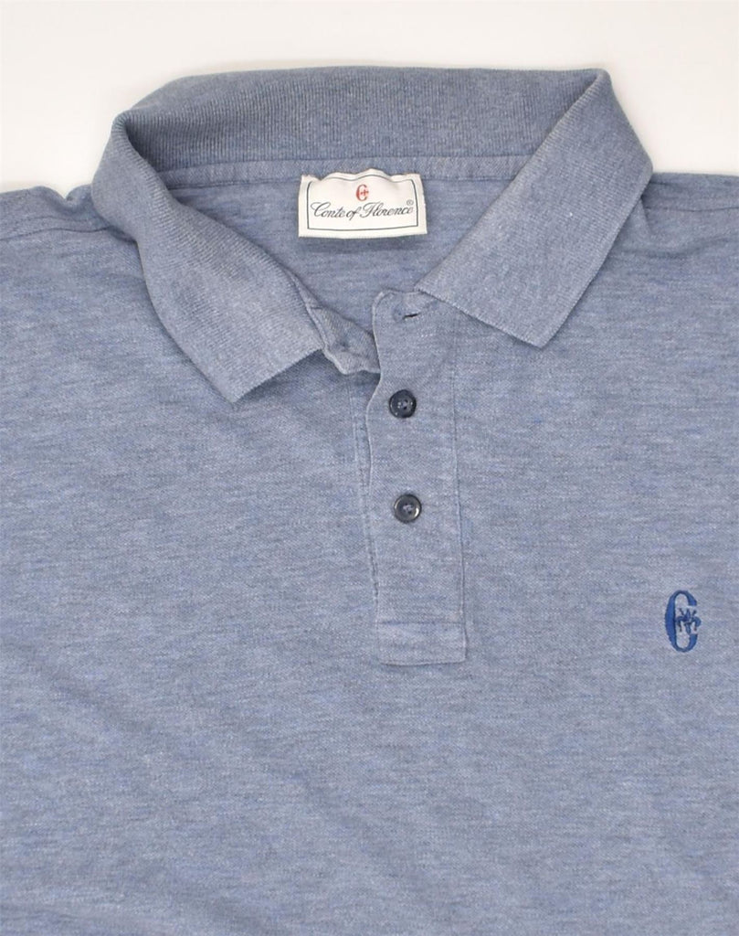 CONTE OF FLORENCE Mens Long Sleeve Polo Shirt XL Blue | Vintage Conte of Florence | Thrift | Second-Hand Conte of Florence | Used Clothing | Messina Hembry 