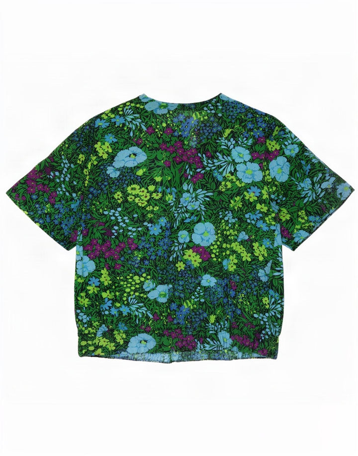 Vintage Womens Blouse Top EU 40 Medium Green Floral Acetate