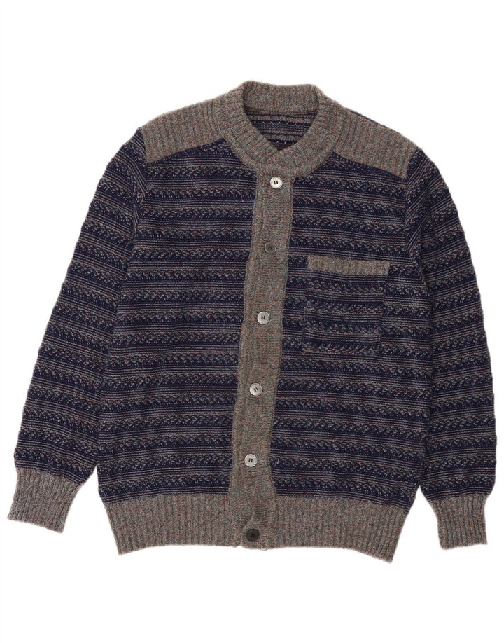 Vintage Mens Cardigan Sweater Medium Navy Blue Striped