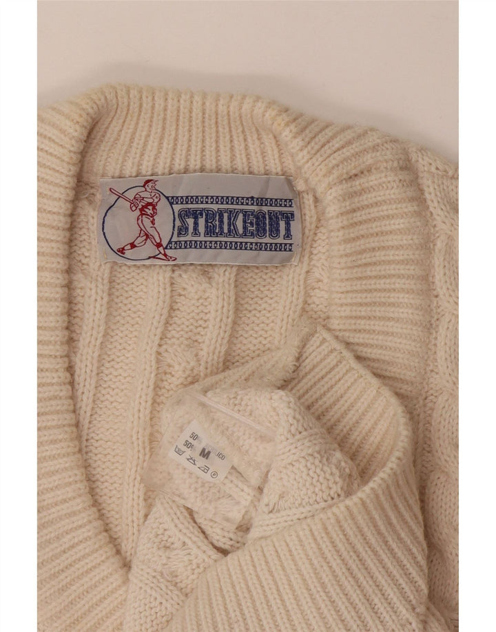 Vintage Mens V-Neck Jumper Sweater Medium Off White Acrylic