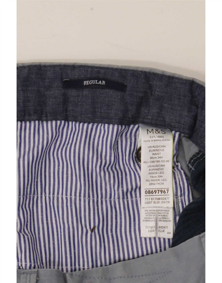 Marks & Spencer Mens Straight Regular Suit Trousers W34 L29 Blue Cotton