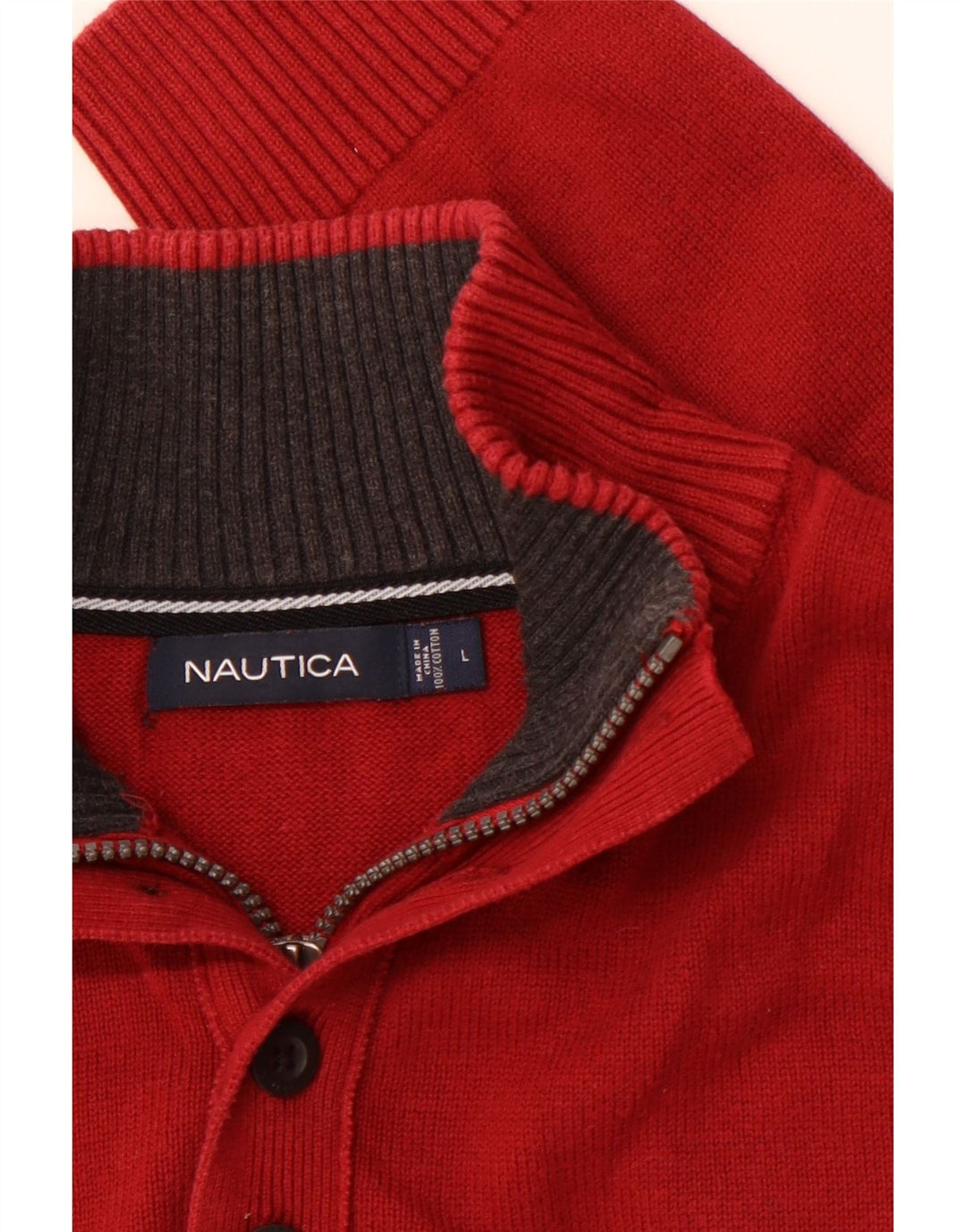 NAUTICA Mens Zip Neck Jumper Sweater Large Red Cotton