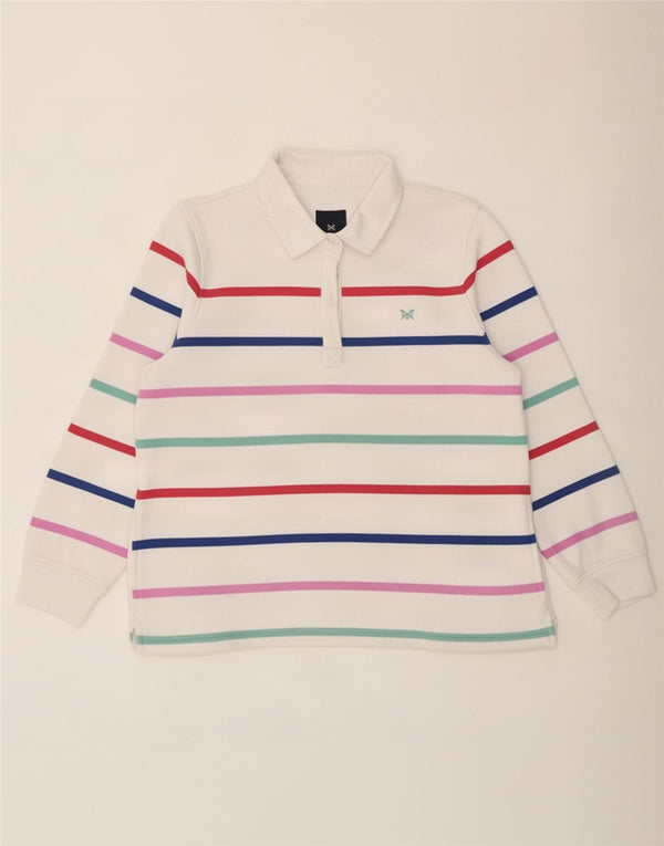 Crew Clothing Womens Long Sleeve Rugby Polo Shirt UK 14 Large White Striped