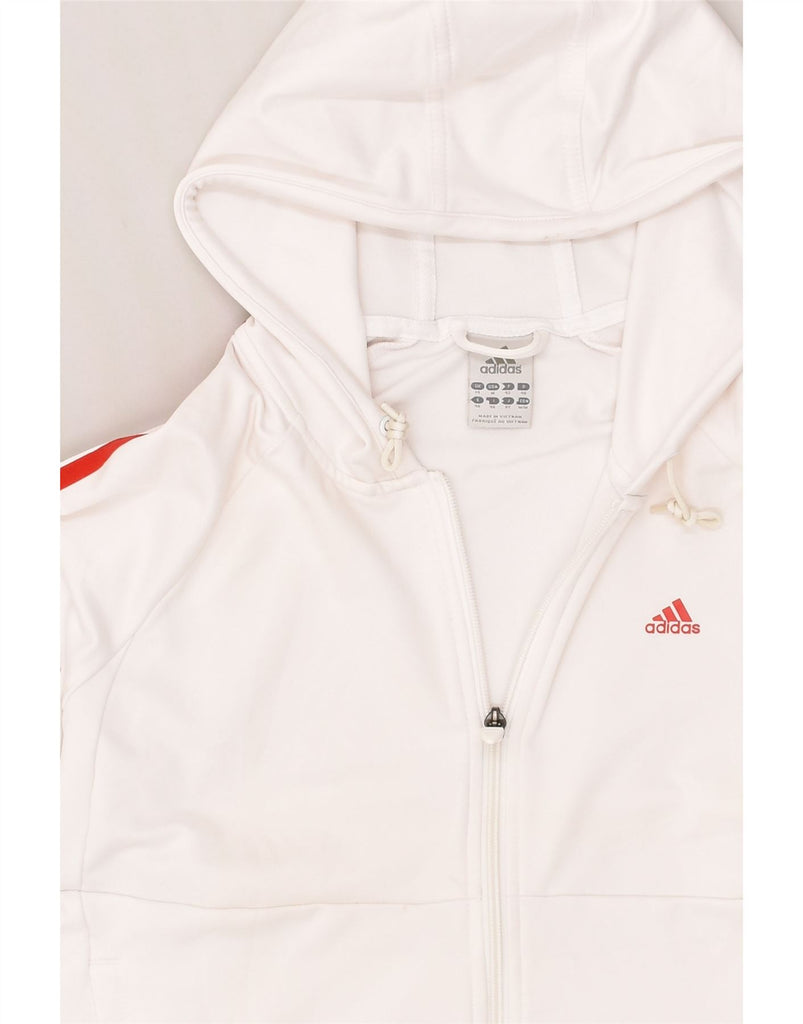 ADIDAS Womens Zip Hoodie Sweater UK 14 Large White Polyester | Vintage Adidas | Thrift | Second-Hand Adidas | Used Clothing | Messina Hembry 