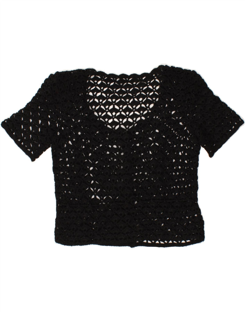 VINTAGE Womens Crochet Cardigan Top UK 12 Medium Black Vintage Vintage and Second-Hand Vintage from Messina Hembry 