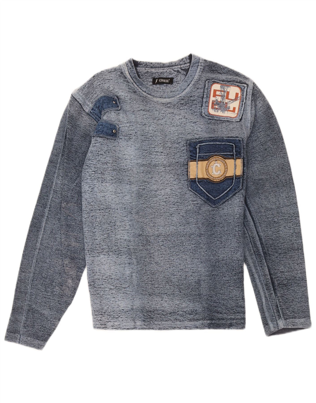 Course Mens Graphic Top Long Sleeve Large Navy Blue Flecked Cotton