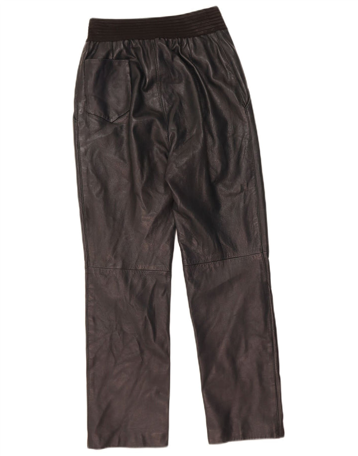 VINTAGE Womens Straight Leather Trousers W25 L27 Navy Blue