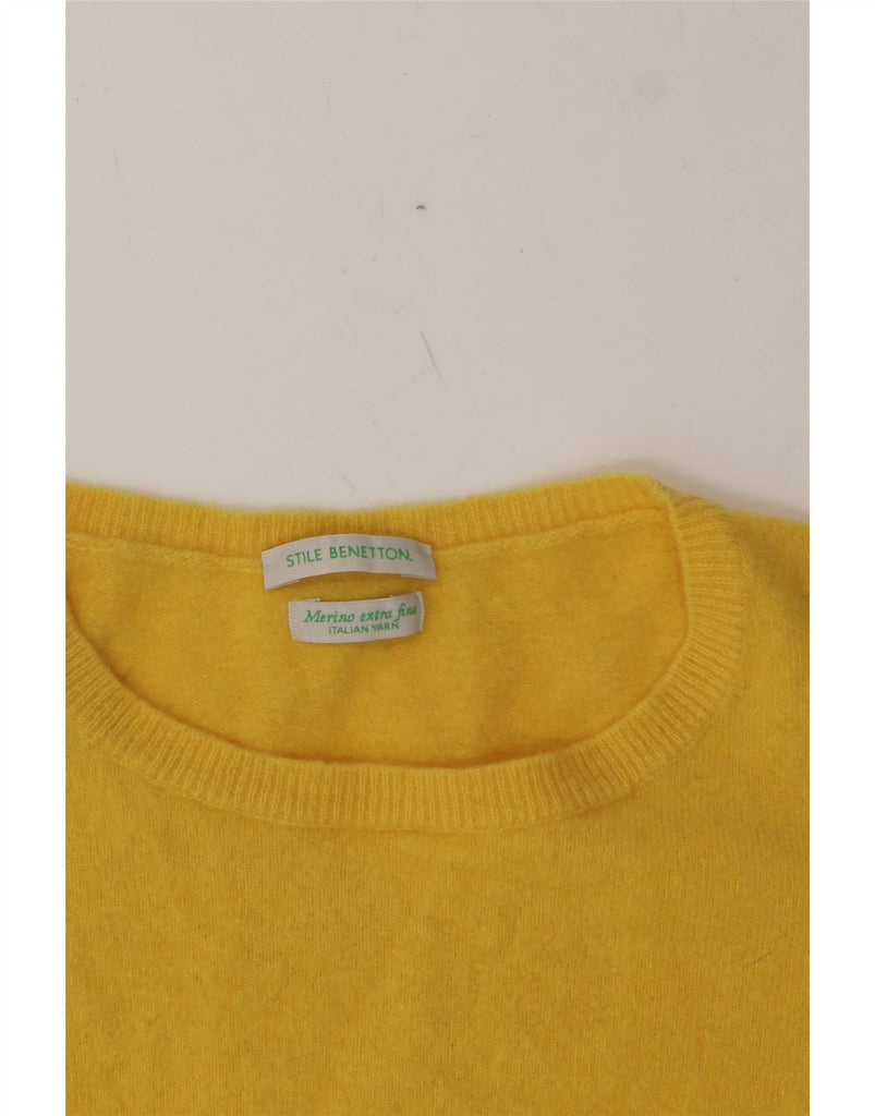 BENETTON Womens Boat Neck Jumper Sweater UK 14 Large Yellow Wool Vintage Benetton and Second-Hand Benetton from Messina Hembry 