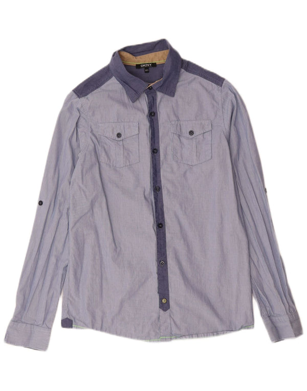 Dkny Boys Graphic Shirt 13-14 Years Small Navy Blue Pinstripe Cotton