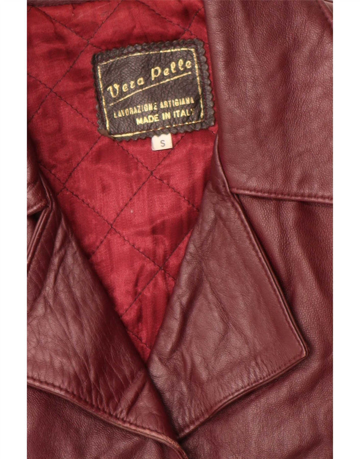 Vintage Womens 4 Button Leather Blazer Jacket UK 10 Small Burgundy