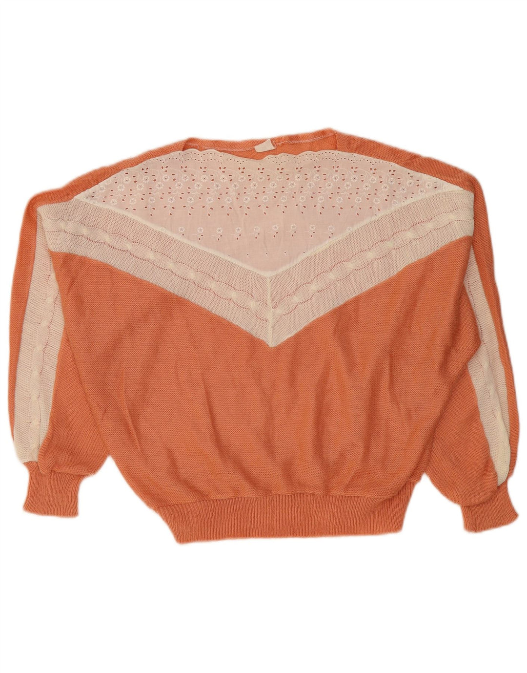 VINTAGE Womens Boat Neck Jumper Sweater UK 14 Medium Orange Colourblock