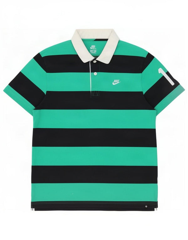 Nike Mens Graphic Rugby Polo Shirt UK 42/44 Large Green Striped Cotton