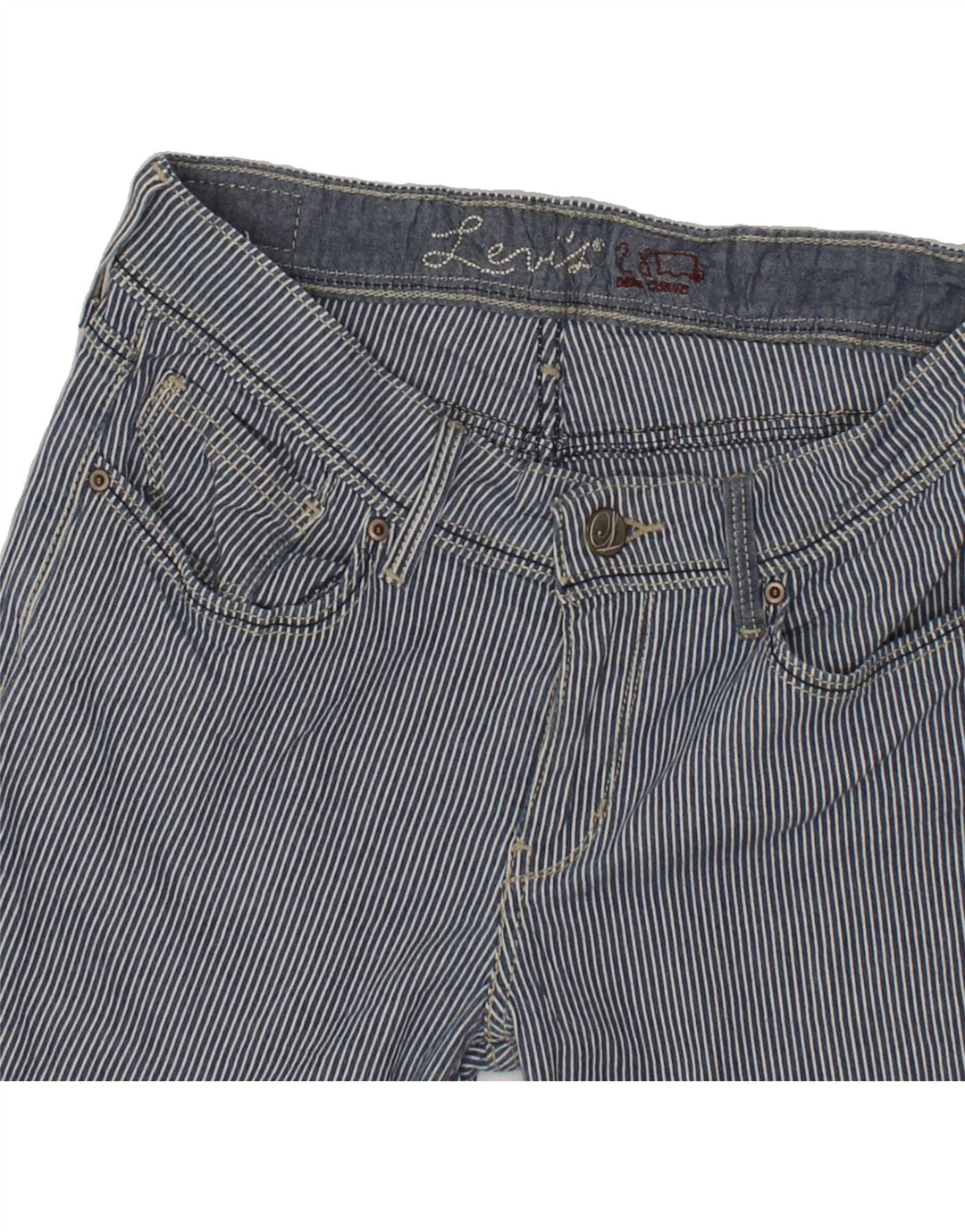 LEVI'S Womens Casual Shorts W28 Medium Navy Blue Pinstripe Cotton Vintage Levi's and Second-Hand Levi's from Messina Hembry 