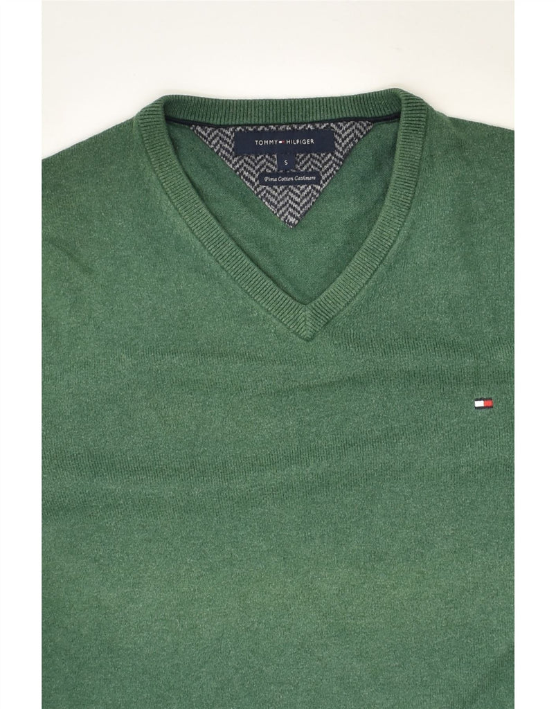 TOMMY HILFIGER Mens V-Neck Jumper Sweater Small Green Cotton | Vintage Tommy Hilfiger | Thrift | Second-Hand Tommy Hilfiger | Used Clothing | Messina Hembry 