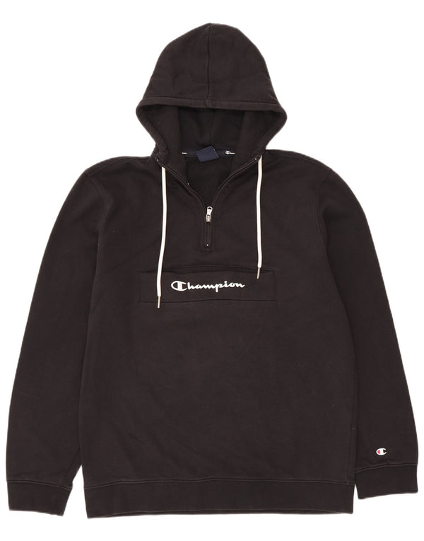 Champion Mens Graphic Zip Neck Hoodie Jumper XL Black Cotton