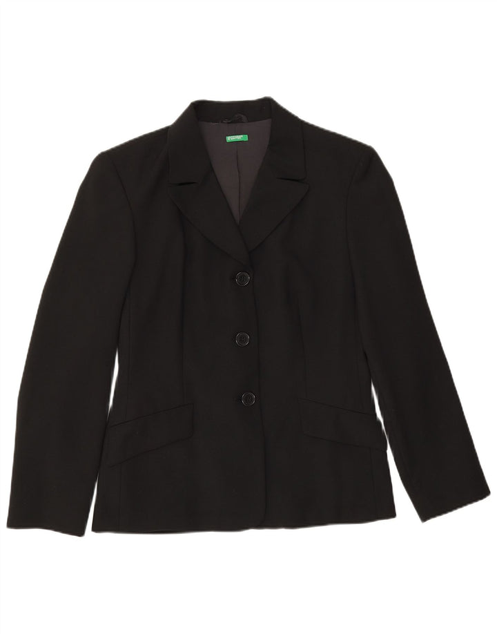 Benetton Womens 3 Button Blazer Jacket IT 42 Medium Black Polyester