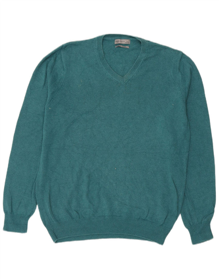 Marks & Spencer Mens V-Neck Jumper Sweater Medium Green Cotton