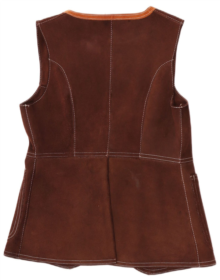 Vintage Womens Suede Waistcoat UK 12 Medium Brown