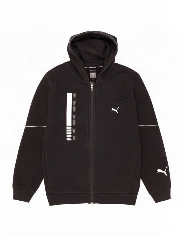 Puma Boys Graphic Zip Hoodie Sweater 13-14 Years Black Cotton