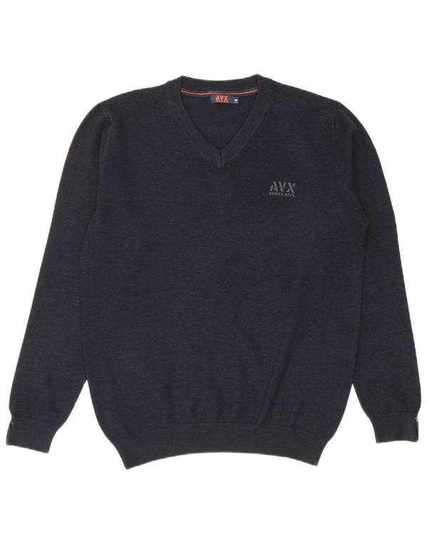 Avirex Mens V-Neck Jumper Sweater Medium Navy Blue Viscose
