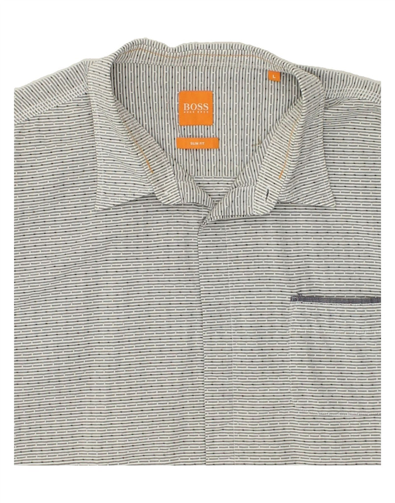 HUGO BOSS Mens Slim Fit Shirt Large Grey Pinstripe Cotton | Vintage Hugo Boss | Thrift | Second-Hand Hugo Boss | Used Clothing | Messina Hembry 