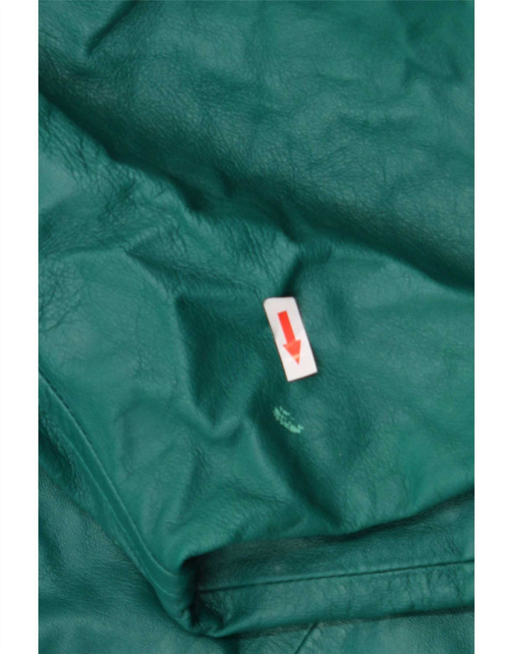 Vintage Womens Double Breasted Oversized Leather Coat US 1 XS Green