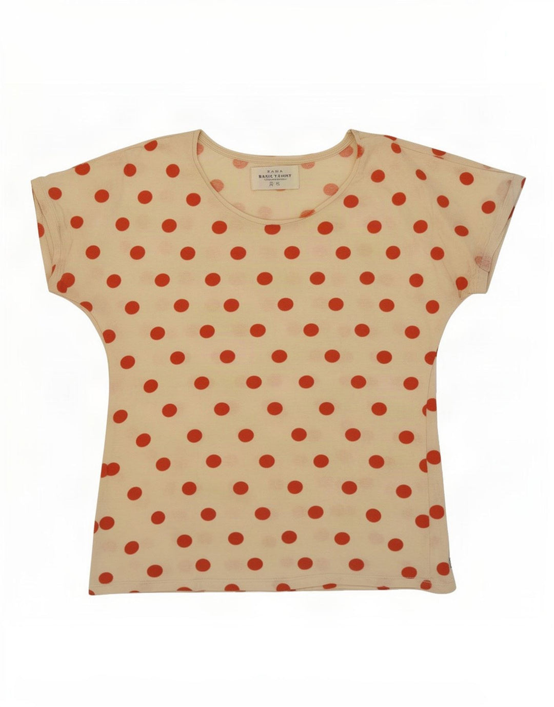 Zara Womens T-Shirt Top UK 12 Medium Off White Polka Dot
