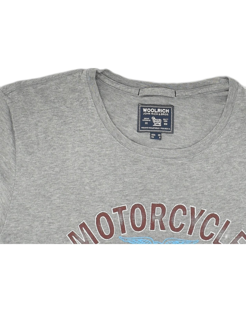 WOOLRICH Mens Motorcycle Graphic T-Shirt Top Small Grey Cotton | Vintage Woolrich | Thrift | Second-Hand Woolrich | Used Clothing | Messina Hembry 