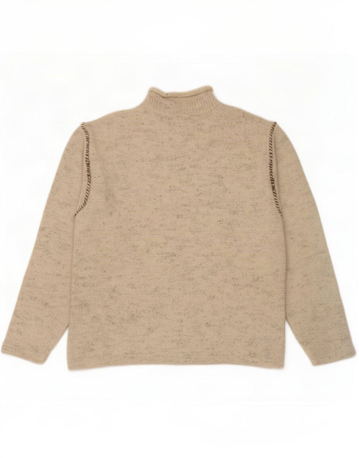 Vintage Mens Turtle Neck Jumper Sweater Large Beige Flecked